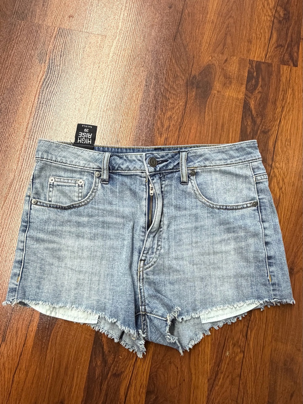 TALULA High Rise Light Denim Frayed Hem Jean Shorts